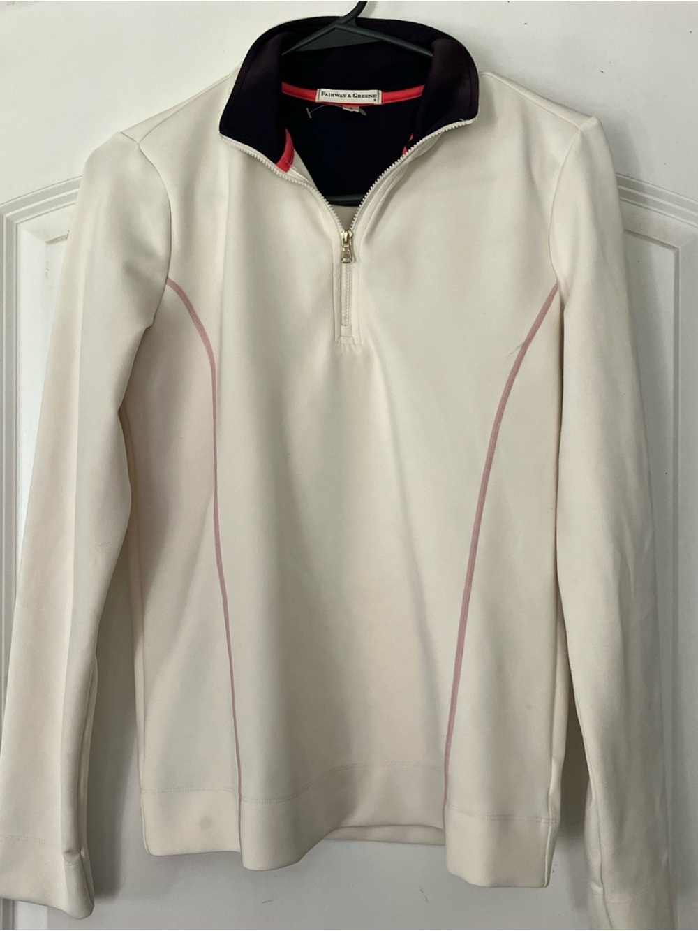 Fairway & Greene Cream Quarter-Zip Pullover with Pink Piping